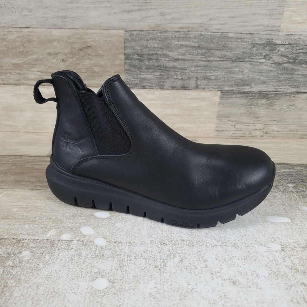 KURU Flex Astra Womens Chelsea Boot Sz 7 Jet Black Leather Slip On Round Toe